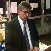 Der Referent Stephan Reimers am Tag der Kirche - bei der Vortragsveranstaltung am Freitag, d. 4.11. bei Sack und Pack. "Mitwirkung und Widerspruch - die politische Verantwortung der Protestanten."